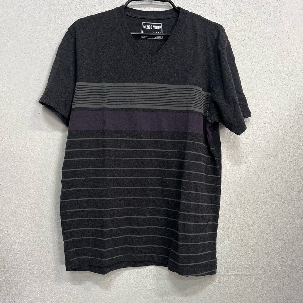 Zoo York Men's Black and Purple Striped Tee